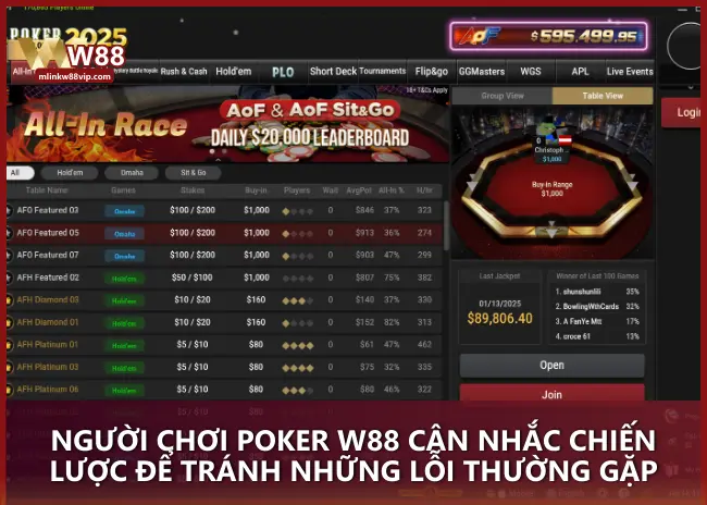 Người chơi Poker W88 cân nhắc chiến lược để tránh những lỗi thường gặp