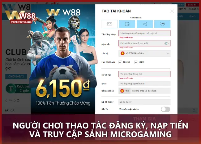 Người chơi thao tác đăng ký, nạp tiền và truy cập sảnh Microgaming