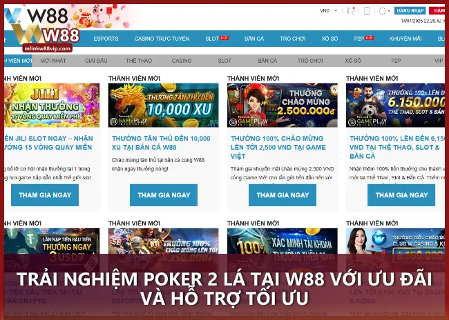 Trải nghiệm Poker 2 lá tại W88 với ưu đãi và hỗ trợ tối ưu