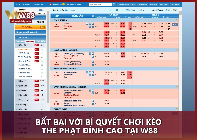 Bất bại với bí quyết chơi kèo thẻ phạt đỉnh cao tại W88