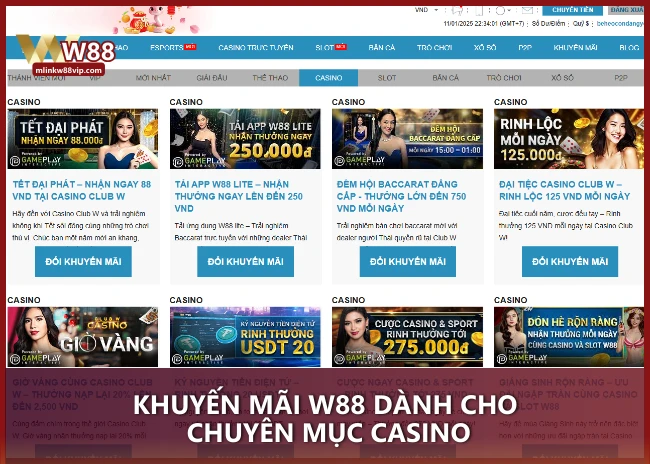 Khuyến Mãi W88 dành cho chuyên mục Casino