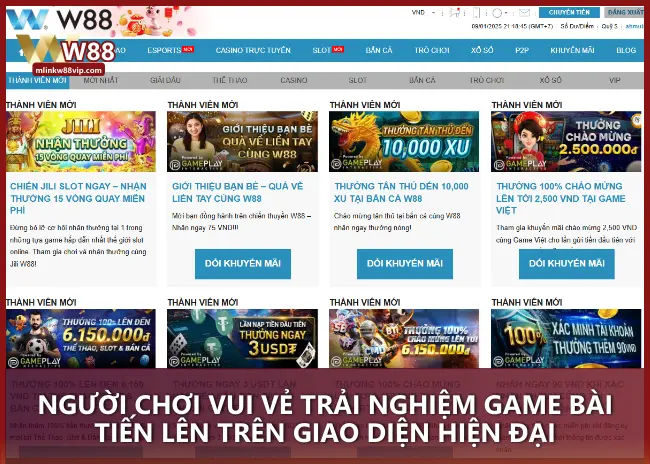 Người chơi vui vẻ trải nghiệm game bài Tiến Lên trên giao diện hiện đại