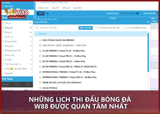 Những lịch thi đấu bóng đá W88 được quan tâm nhất