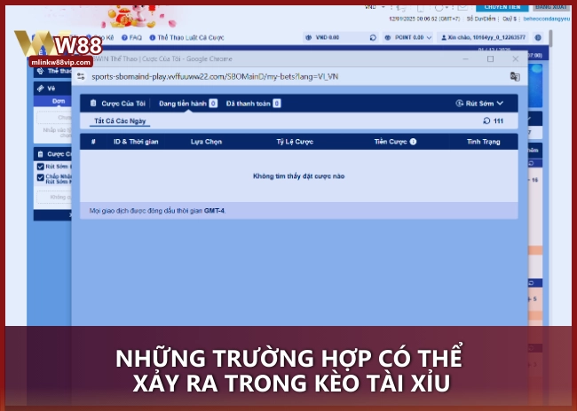 Những trường hợp có thể xảy ra trong kèo Tài Xỉu